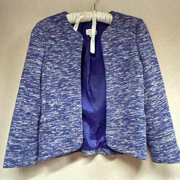 Aritzia Wilfred Womens Size 4 Open Front Blazer Jacket Space Dye Blue Wool Blend - Picture 1 of 8